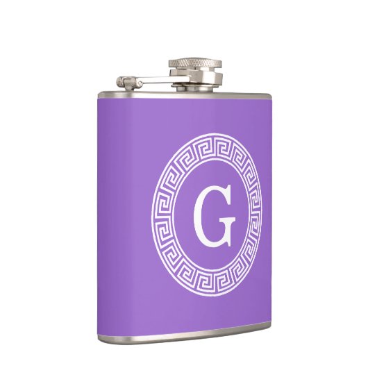 Amethyst Wat Grieks Sleutel RND Lijst Initiaal Mon Heupfles (Rechts)