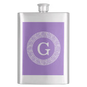 Amethyst Wat Grieks Sleutel RND Lijst Initiaal Mon Heupfles (Voorkant)