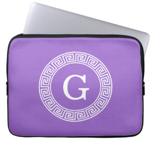 Amethyst Wat Grieks Sleutel RND Lijst Initiaal Mon Laptop Sleeve