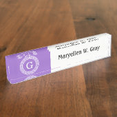 Amethyst Wat Grieks Sleutel RND Lijst Initiaal Mon Naambordje (Zijkant)