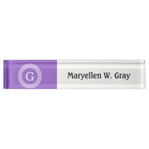 Amethyst Wat Grieks Sleutel RND Lijst Initiaal Mon Naambordje