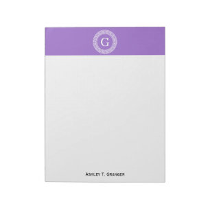 Amethyst Wat Grieks Sleutel RND Lijst Initiaal Mon Notitieblok