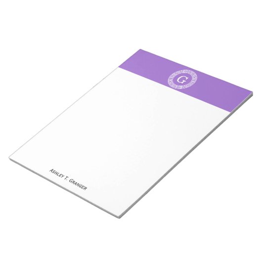 Amethyst Wat Grieks Sleutel RND Lijst Initiaal Mon Notitieblok (Schuin)