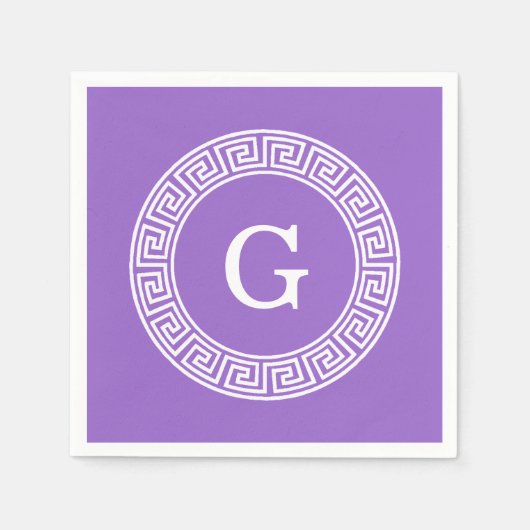 Amethyst Wat Grieks Sleutel RND Lijst Initiaal Mon Servet (Voorkant)