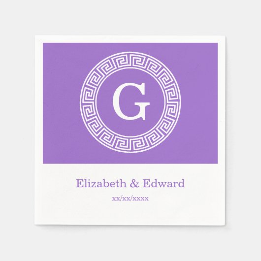 Amethyst Wat Grieks Sleutel RND Lijst Initiaal Mon Servetten (Voorkant)