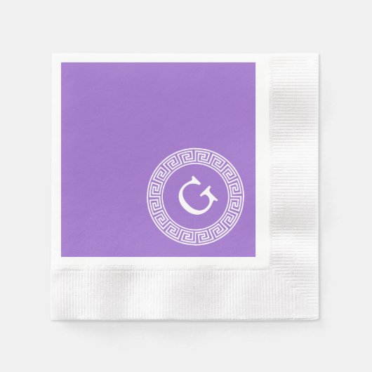 Amethyst Wat Grieks Sleutel RND Lijst Initiaal Mon Servetten (Voorkant)