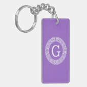 Amethyst Wat Grieks Sleutel RND Lijst Initiaal Mon Sleutelhanger (Voorkant Links)