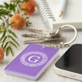 Amethyst Wat Grieks Sleutel RND Lijst Initiaal Mon Sleutelhanger (Voorkant Rechts)