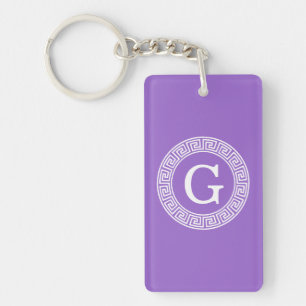 Amethyst Wat Grieks Sleutel RND Lijst Initiaal Mon Sleutelhanger