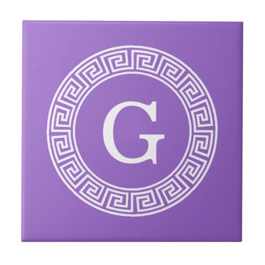 Amethyst Wat Grieks Sleutel RND Lijst Initiaal Mon Tegeltje (Voorkant)