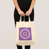 Amethyst Wat Grieks Sleutel RND Lijst Initiaal Mon Tote Bag (Voorkant (product))