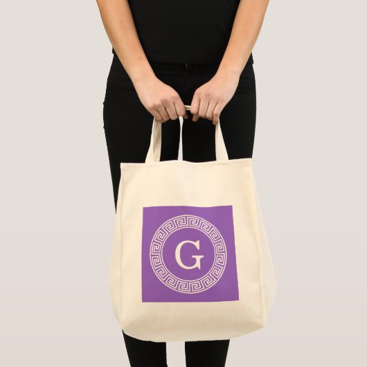 Amethyst Wat Grieks Sleutel RND Lijst Initiaal Mon Tote Bag (Voorkant (product))