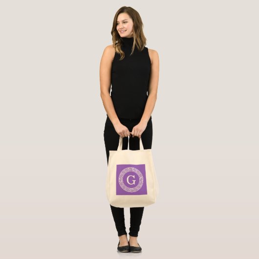 Amethyst Wat Grieks Sleutel RND Lijst Initiaal Mon Tote Bag (Voorkant (model))
