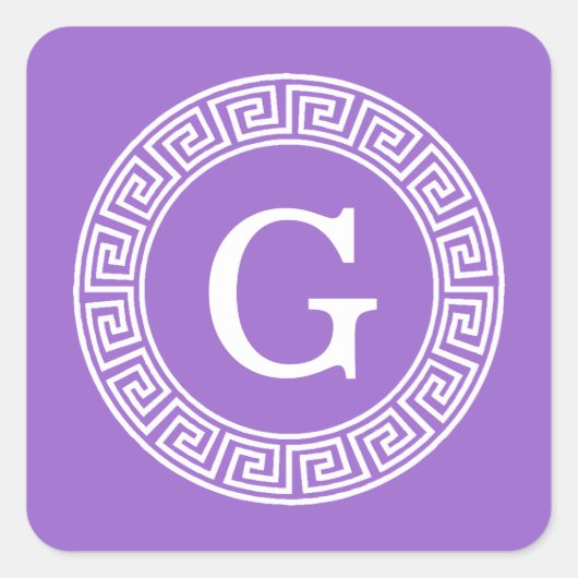 Amethyst Wat Grieks Sleutel RND Lijst Initiaal Mon Vierkante Sticker (Voorkant)