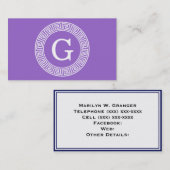 Amethyst Wat Grieks Sleutel RND Lijst Initiaal Mon Visitekaartje (Voorkant / Achterkant)