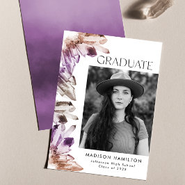 Amethyst Watercolor Kristallen Foto Afstudeerkaart Aankondiging