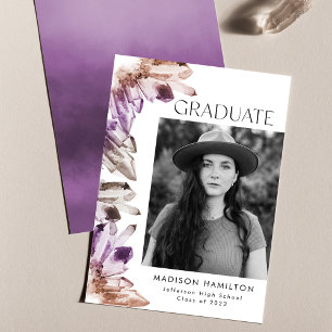 Amethyst Watercolor Kristallen Foto Afstudeerkaart Aankondiging
