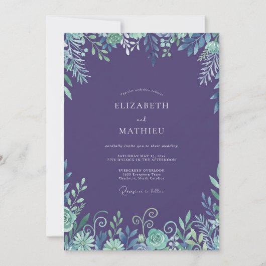 Amethyst Waterverf Bloemen Bruiloft Kaart (Voorkant)