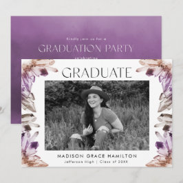 Amethyst Waterverf Crystal Photo Graduparty Kaart