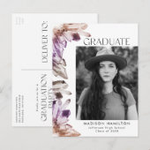 Amethyst Waterverf Crystal Photo Graduparty Uitnodiging Briefkaart (Voorkant / Achterkant)