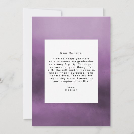 Amethyst Waterverf Kristallen Foto Afstuderen Bedankkaart (Achterkant)