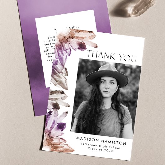 Amethyst Waterverf Kristallen Foto Afstuderen Bedankkaart