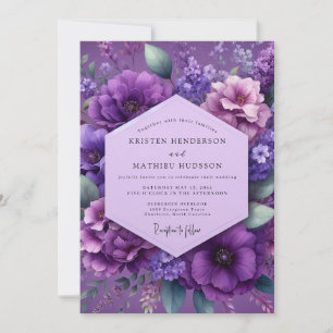 Amethyst Weelderige Bloemige Bruiloft Kaart