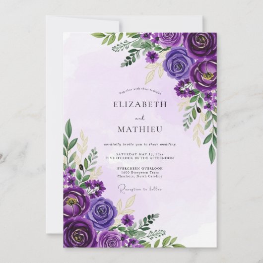 Amethyst Weelderige Lente Bruiloft Kaart (Voorkant)