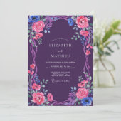 Amethyst Whimsical Bloom Bruiloft Kaart (Staand voorkant)