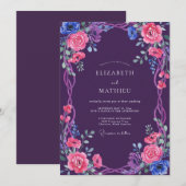 Amethyst Whimsical Bloom Bruiloft Kaart (Voorkant / Achterkant)