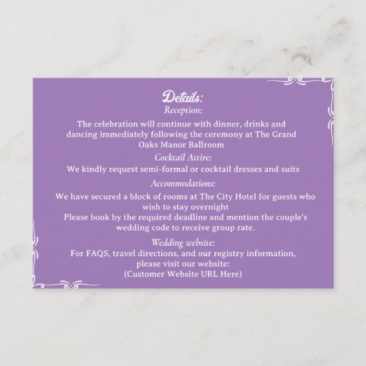 Amethyst & White Botanical Enclosure Card Informatiekaartje (Voorkant)