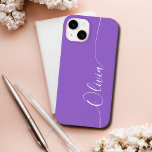 Amethyst White Elegant Calligraphy Script Name Case-Mate iPhone 14 Hoesje<br><div class="desc">Amethyst Elegant White Calligraphy Script Custom Personalized Name iPhone 14 Smart Phone Case kenmerkt een modern en trendy eenvoudig en stijlvol ontwerp met uw gepersonaliseerde naam in elegante handgeschreven kalligrafie script typografie op een amethyst achtergrond. Ontworpen door ©Evco Studio www.zazzle.com/store/evcostudio</div>