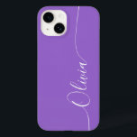 Amethyst White Elegant Calligraphy Script Name Case-Mate iPhone 14 Hoesje<br><div class="desc">Amethyst Elegant White Calligraphy Script Custom Personalized Name iPhone 14 Smart Phone Case kenmerkt een modern en trendy eenvoudig en stijlvol ontwerp met uw gepersonaliseerde naam in elegante handgeschreven kalligrafie script typografie op een amethyst achtergrond. Ontworpen door ©Evco Studio www.zazzle.com/store/evcostudio</div>