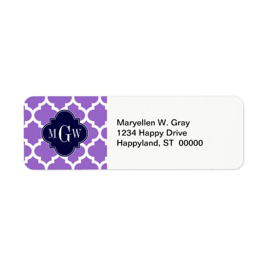 Amethyst White Moroccan #5 Navy 3 Initiaal monogra Etiket (Voorkant)