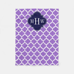 Amethyst White Moroccan #5 Navy 3 Initiaal monogra Fleece Deken