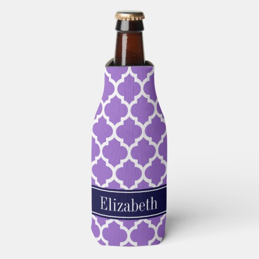 Amethyst WhMarokkaans #5 Navy Blue Name Monogram Flesjeskoeler (Fles Voorkant)