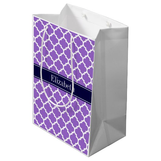 Amethyst WhMarokkaans #5 Navy Blue Name Monogram Medium Cadeauzakje (Achterkant Gekanteld)