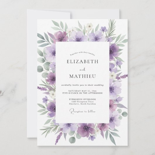 Amethyst Wildebloem Bruiloft Kaart (Voorkant)