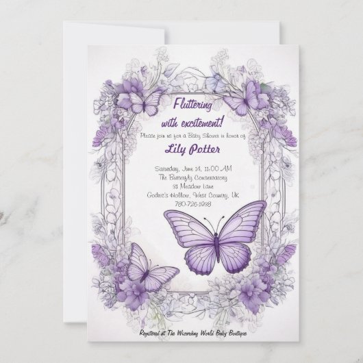 Amethyst Wings Baby shower Invitation Kaart (Voorkant)