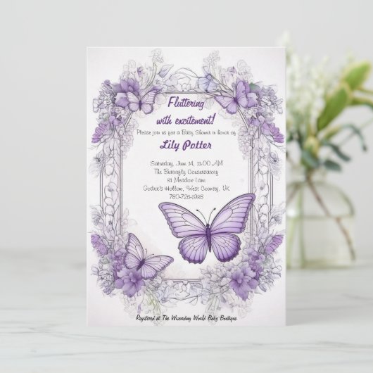 Amethyst Wings Baby shower Invitation Kaart (Staand voorkant)