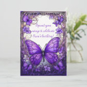 Amethyst Wings verjaardagsuitnodiging Kaart (Staand voorkant)