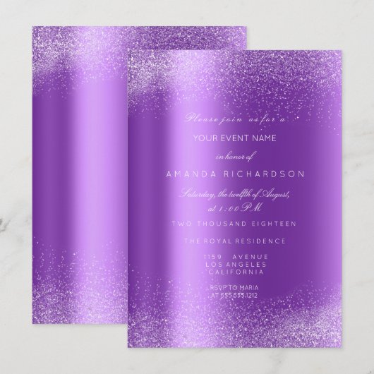 Amethyst Witte Glitter Bladeren Zand Frame Glam Kaart (Voorkant / Achterkant)