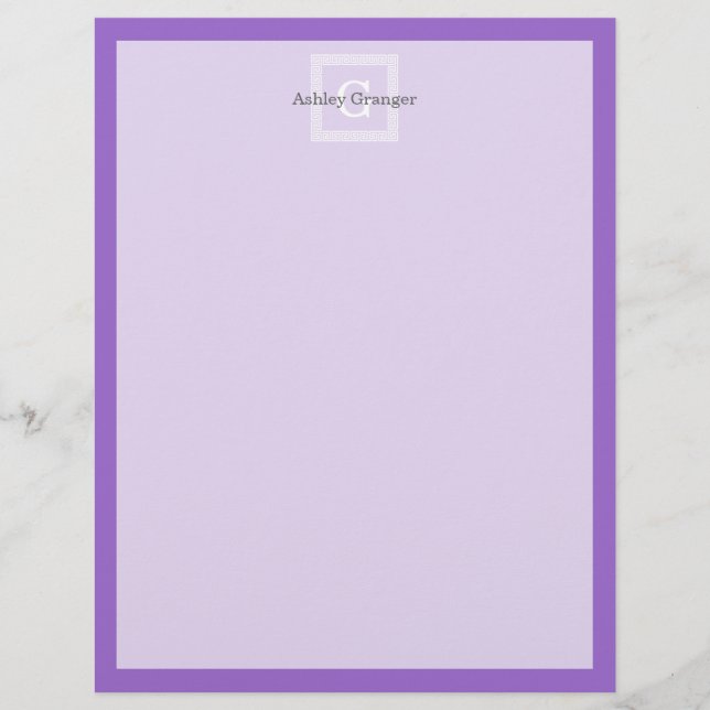 Amethyst, witte Griekse sleutel #1 gegoten monogra (Voorkant)