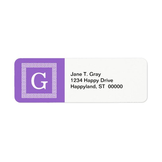 Amethyst, witte Griekse sleutel #1 gegoten monogra Etiket (Voorkant)