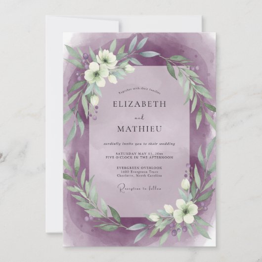 Amethyst Witte Krans Bruiloft Kaart (Voorkant)