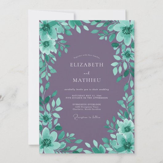 Amethyst Zeegroen Groenery Huwelijk Kaart (Voorkant)