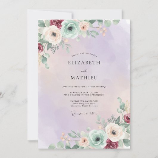 Amethyst Zeeschaim Ranunculus Eucalyptus Bruiloft Kaart (Voorkant)