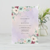 Amethyst Zeeschaim Ranunculus Eucalyptus Bruiloft Kaart (Staand voorkant)