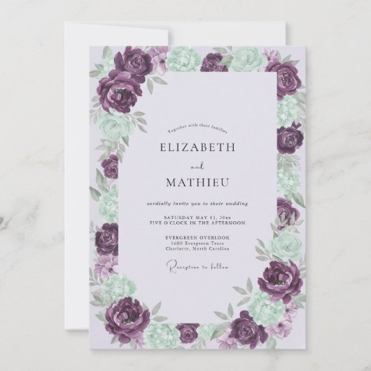 Amethyst Zeeschuim Geschilderde Bruiloft Kaart (Voorkant)