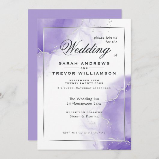 Amethyst Zilver Abstract Marmer Kaart (Voorkant / Achterkant)